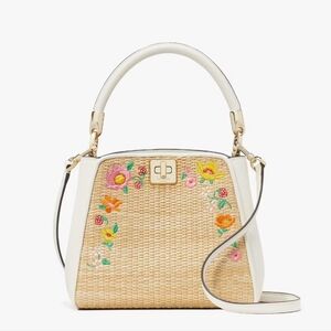 NWOT Kate Spade Phoebe Embroidered Straw Top Handle Satchel
